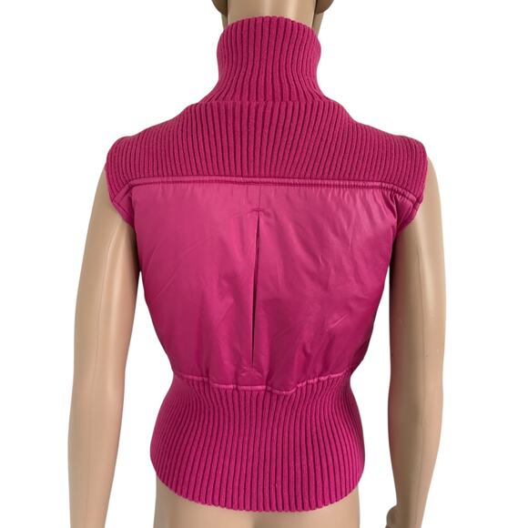 Y2K Body Central Pink Puffer Knit Vest Zip Up High Neck S Barbiecore Fuchsia - Picture 3 of 6